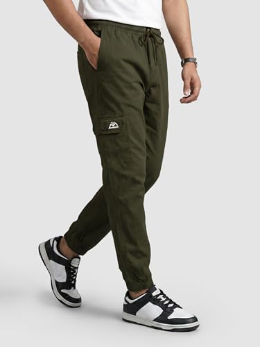 Image of Beyoung Cotton Solid Elastic with Drawstring Cargo Joggers for Men | Regular Fit | 2 Spacious Pockets | Smooth Texture