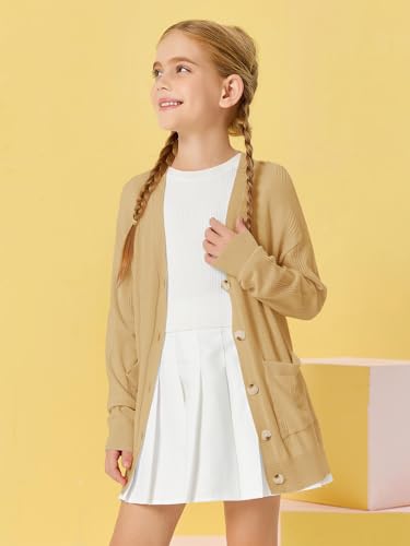Image of Girls Cardigans Kids Fashion Open Front Long Sleeve Knit Sweaters Outerwear with Pockets 5-14 Years