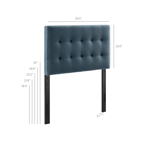 Image of Modway Lily Twin Size Stain-Resistant Performance Velvet Headboard in Cadet Blue - Velvet Upholstery with Button Tufting and 4 Adjustable Height Positions