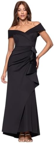 Xscape Womens Long Off Shoulder Sweetheart Neck Side Ruffle Gown ...