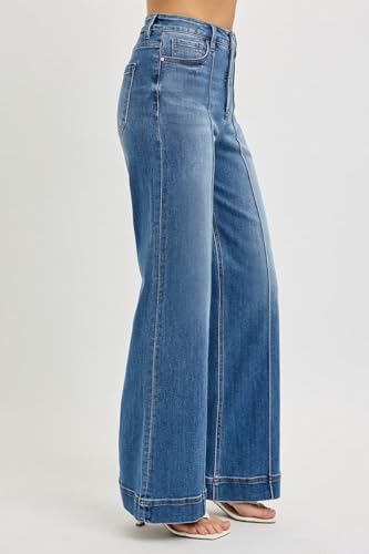 SALT TREE Risen Jeans - Tummy Control High Rise Ankle Wide Front Pintuck Jeans - PWA210114