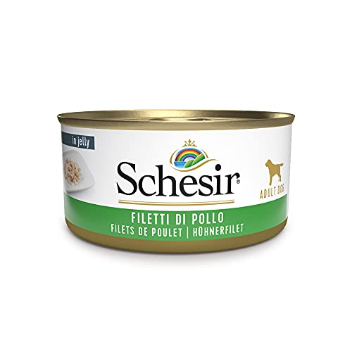 Schesir, Cibo Umido per Cani Adulti al Gusto Filetti di Pollo Preparato in Morbida Gelatina - Totale 2,7Kg (18 Lattine da 150G)