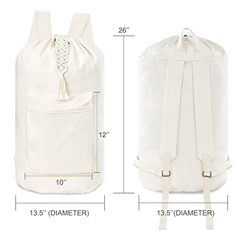 Mkono Laundry Bag Backpack With Shoulder Strap & Drawstring Closure Laundry Bags With Macrame Tassel Boho Hanging Clothes For College Dorm, Travel, Laundromat, Apartment #TOP1