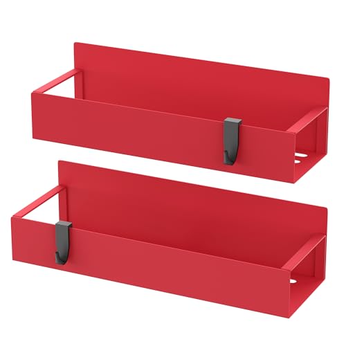 Image of HuggieGems 2 Pack Magnetic Spice Storage Rack Organizer for Refrigerator and Oven, Red Fridge Organizers and Storage | Magnetic Shelves Heavy Duty for Fridge in Kitchen, Seasoning Storage Organizer, For Oven Washer and Dryer, For Heavier Items