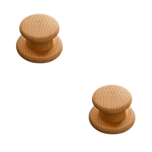 Image of 2 Piece Steam Beech Wood Drawer Knob 2 Inch| Premium Wooden Cabinet Door Handle | Round Furniture Knobs for Drawers, Wardrobes & Cupboards | Natural Finish Pull Handle for Home & Kitchen