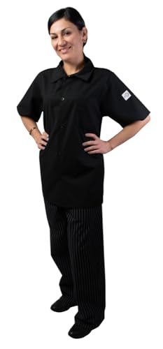 Image of Mercer Culinary M60200BKM Millennia Unisex Cook Shirt with Wicking Mesh Back, Medium, Black