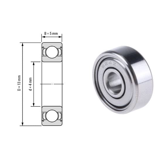 40 stuks 624ZZ kogellagers assortiment, 4 x 13 x 5 mm, koolstofstaal