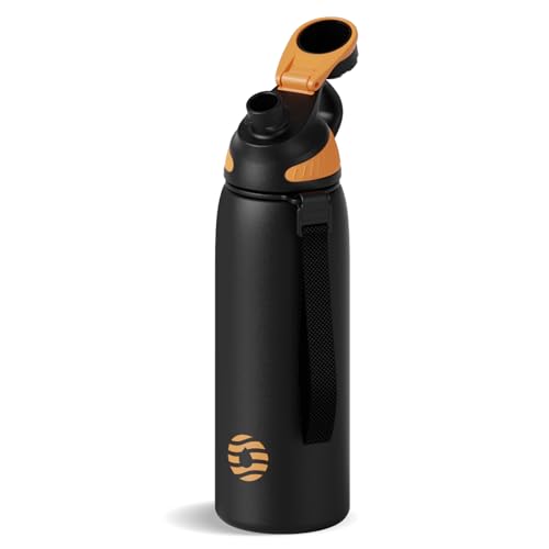 Image of FJbottle 24oz Stainless Steel Insulated Water Bottle No Straw Spout Lid | Double Wall Vacuum Insulated, 18 /8 Stainless Steel, Leakproof, BPA-Free, Sports Flask Ideal For Gym Workout Hiking Travel