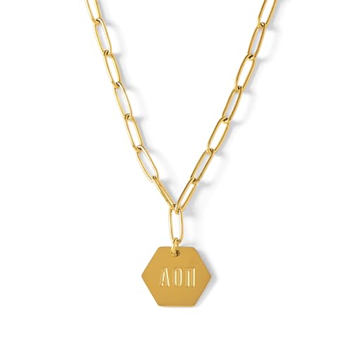Sorority Shop Alpha Omicron Pi Paperclip Necklace — AOP 18K Gold Plated Sorority Gifts Necklace, Long-Lasting Alpha Omicron Pi Gifts for Women