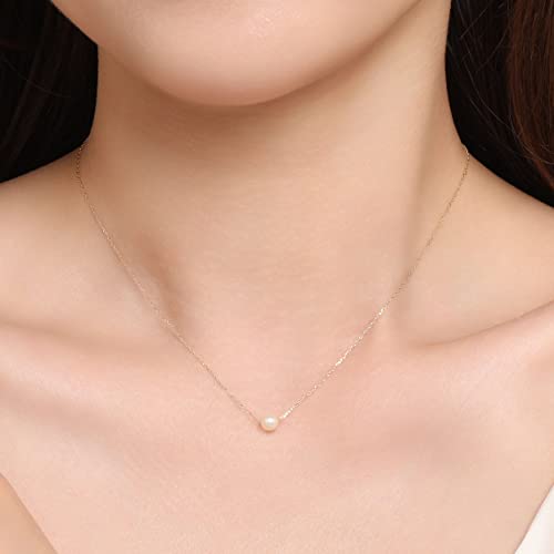 KOKO PEARL JEWELRY] Japanese-Made Floating Single Akoya Pearl Pendant Necklace for Women Real Cultured Pearls with 10K Solid Gold Layered Chain Choker Daily Formal Jewelry Gift nc853