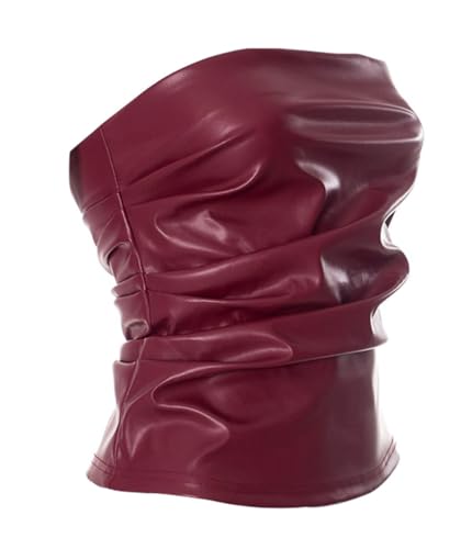 PU Leather Tube Top Strapless for Women Sexy Bandeau Vest Ruched Bustier Crop Top Streetwear3
