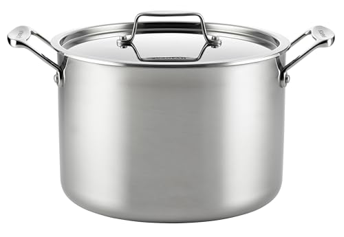 Scanpan Fusion 5 Stainless Steel 8QT Stock Pot with Lid – Aluminum Core, Measuring Units, Drip-Free Rim, 18/10 Steel Interior, Oven Safe 480°F, All Cooktops, Induction, Silver