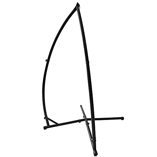 Soporte para hamaca de jardín, con ruedas y bolsa de transporte, rotación 360° con alfombra antideslizante, interior y exterior curvado de 214 x 113 x 110 cm (silla colgante no incluida)