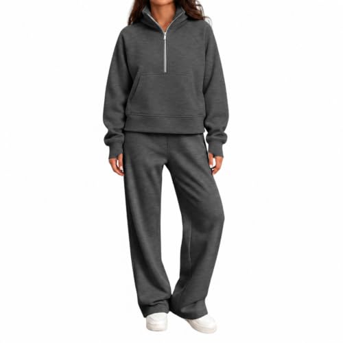 Womens Jogging Suits 2 Piece Set Lightweight Fleece Wide Leg Sweatshirt - image 2