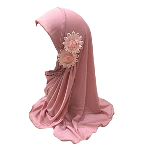 2-6 Years Old Girls Muslim Hijab with 6 Flowers Islamic Arab Headscarf Sand and Sun Protection Scarf Shawls
