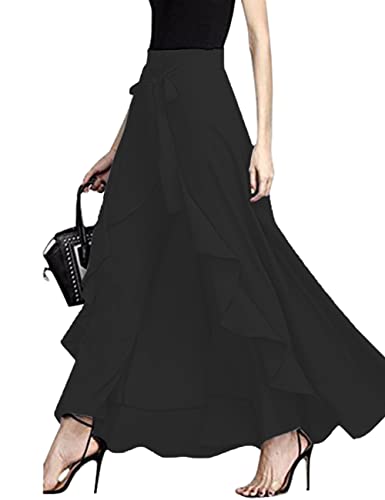Lrady Women's Ruffle Pants High Waist Trousers Casual Beach Maxi Long Palazzo Overlay Pant Skirts3