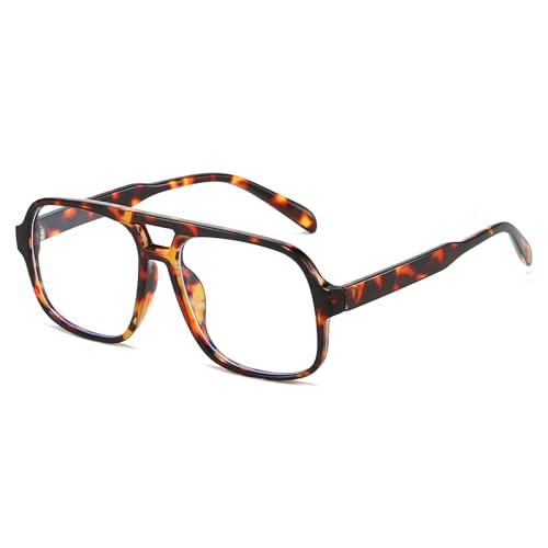 Image of Mirkcittle Retro Square Aviator Blue Light Blocking Glasses for Women Men Oversized Pilot Eyeglasses Fake Nerd Frame
