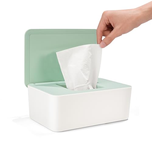 Feuchttücher Box mit Deckel, Feuchttücher Box Baby Feuchttücher Spender, Wasserdichte und Versiegelte Aufbewahrungsbox Feuchttuchspender für Badezimmer, Küche, Grün