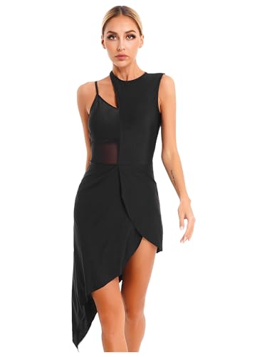 Ranrann Robe Danse Latine Asymétrique S-XXL Noir M, Femme Adulte Danseuse, Sans Manche, Taille...