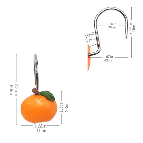 Image of Apricot Shower Curtain Hooks Set of 12 - Rustproof Bathroom Decor with a Fruitland Theme, Kid-Friendly Bathroom Accessories for Girls' and Boys' Rooms