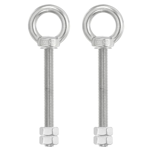 PATIKIL Lifting Shoulder Eye Bolts, 2 Pack M12x100 Screw Bolt 304 Stainless Steel Eye Bolts Threaded Screw Eyebolt Shoulder Ring with Double Nuts Fixed for Lifting Hanging