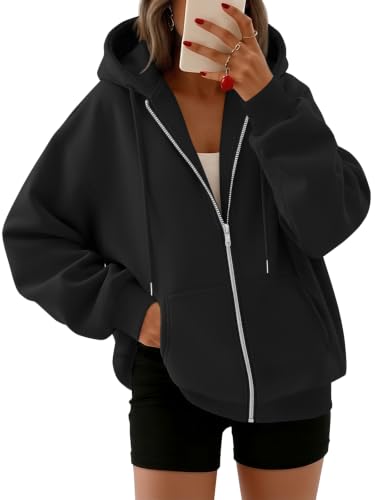 Image of LILLUSORY Zip Up Hoodies For Women Uk Oversized Sweatshirts Black XL