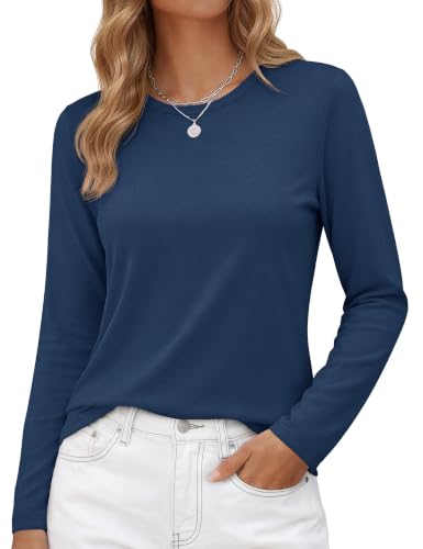 Image of YUCOLEN Long Sleeve Shirts for Women Cotton Crew Neck Casual Tops Fall