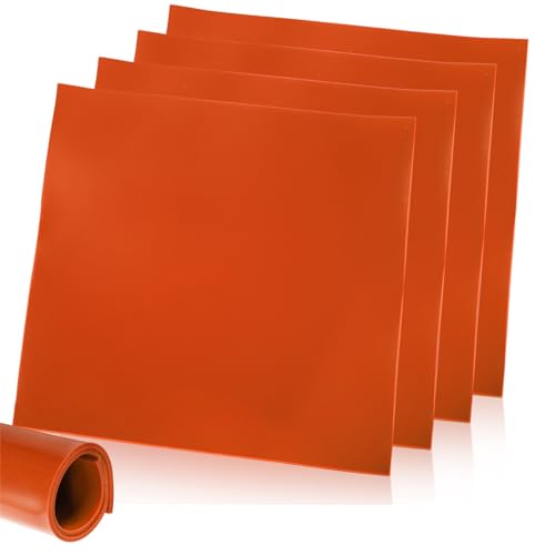 Tlence 4 PCS Red Silicone Rubber Sheet 12 x 12 x 1/8 Flexible Heat Resistant Silicone Insulation Gasket 60 A Smooth Finish High Temperature Silicone Rubber Sheeting for DIY Crafts Pads Seals