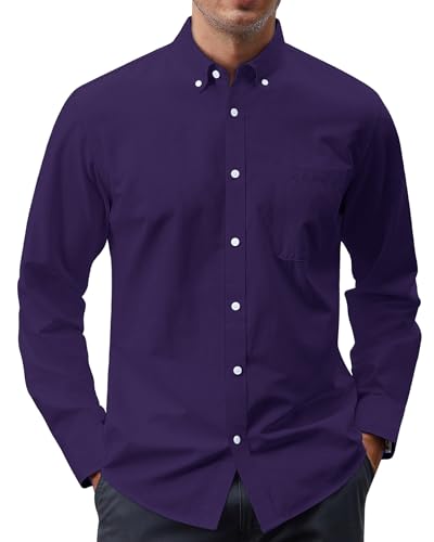 Image of J.VER Men's Oxford Shirt Solid Casual Button Down Collar Shirts Long Sleeve Dress Shirts with Pocket