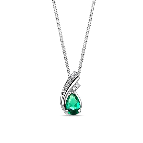 14K Gold Necklace for Women, 585 14k White Gold/Yellow Gold Pendant with Diamonds & Swiss Blue Topaz/Emerald/Ruby Gemstone, 925 Sterling Silver Chain 17.7
