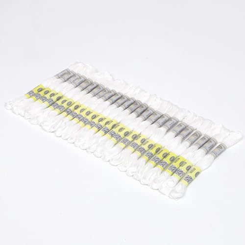 Image of Double Mercerized Egyptian Cotton Embroidery Floss 8.75 Yards Per Skein for Cross Stitch Thread, Friendship Bracelets Floss, Craft Floss (Set White (24 Skeins))