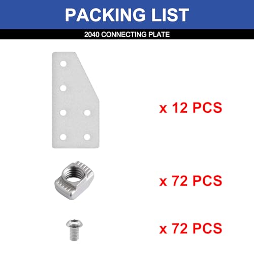 Image of 12pcs 2040 L Corner Bracket Joining Plate T Slotted Accessories 6-Hole 2040 Hardware Connector 2040 with T Nuts and Screws Silver
