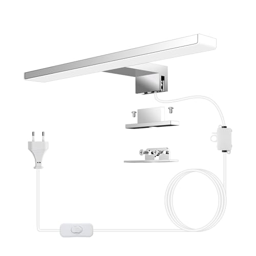 Azhien Lámpara de Espejo Baño LED 5W 500lm,Blanco Frio 6500K Lámpara LED de Pared con Enchufe,Montaje 3 en 1,30CM IP44 Aplique de Baño Espejo para Armario con Espejo,230V,300mm