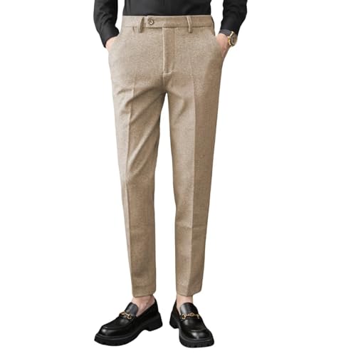 Men's Tweed Dress Pants Herringbone Vintage Wool Blend Trousers for Men Retro Classic Work Office Business Suit Pants