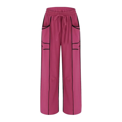 Image of Barrel Pants Women Casual Cargo Wide Leg Baggy Sweatpants Drawstring High Waisted Lounge Palazzo Pants with Pockets