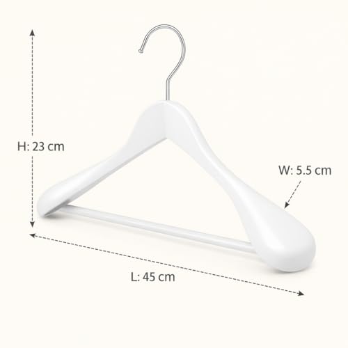 MELA’S Wooden Wide Clothes Hanger, Natural Wood, Pack of 12, Non-Slip, for Stable Jacket, Suit, Shirts, Extra Wide Shoulders, Trouser Bars, 45 x 23 x 5.5(White)