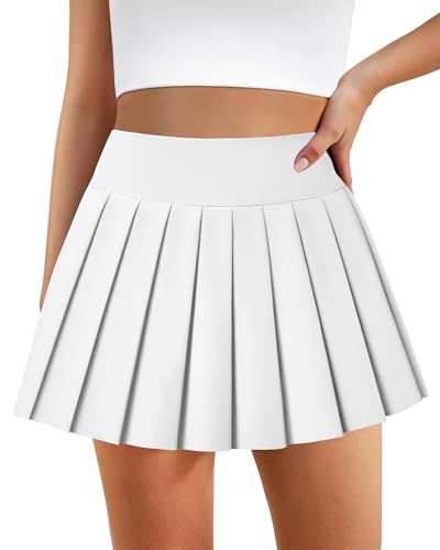 Dlooda Pleated Skirts For Women High Waisted Tennis Skirt Athletic Skorts With Pockets Shorts Workout Golf Skort White