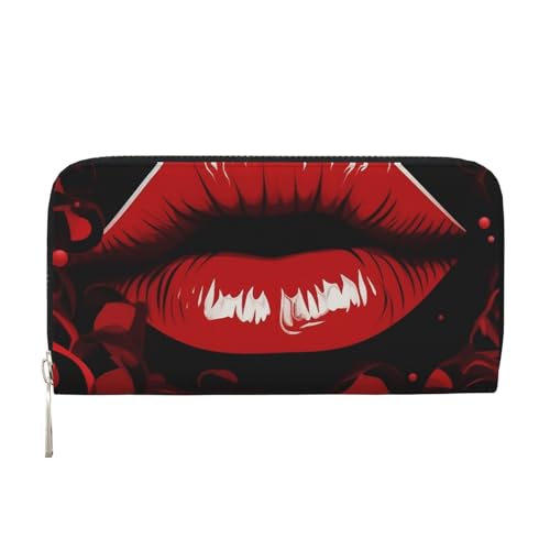 Portefeuille en cuir rouge zippé avec porte-cartes de crédit pour femme