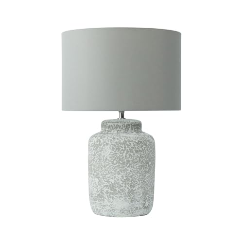 54cm Grey Stone Finish Ceramic Table Buffet Bedside Lamp with Grey Linen Shade 60w E27 Bulb