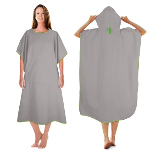 KUOGAS Badeponcho Damen& Herren,Poncho Handtuch, Mikrofaser-Surf Poncho, Badeponcho Handtuch, aus Mikrofaser auch als Umkleidehilfe Strand (Hellgrau, L)