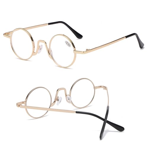 Genérico Gafas de Lectura Retro Redondas pequeñas Vintage Gafas de Presbicia para Hombre, Mujer antiazules, ultralivianas(Oro,1.0 x)