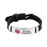 Chili Jewelry Mens Blood Thinner Red Medical Alert Bracelet Emergency First Aid Laser Engraved Health Alert Adjustable Silicone Wristband Bracelet