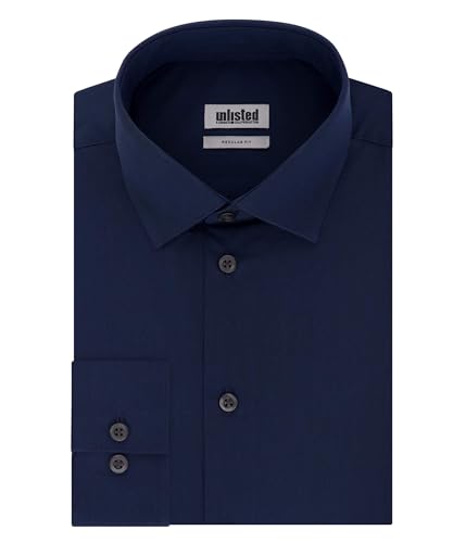 Image of Unlisted by Kenneth Cole mens Regular Fit Solid Dress Shirt, Medium Blue, 16 -16.5 Neck 32 -33 Sleeve Large US
