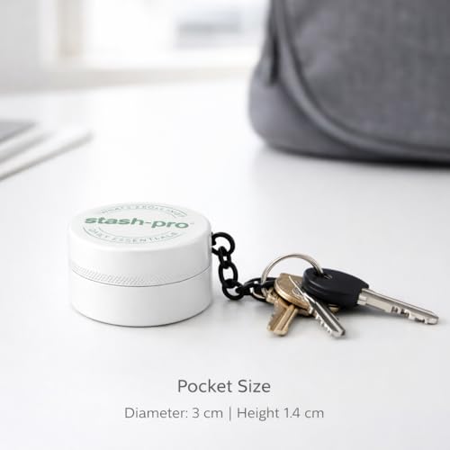 Image of Stash-Pro Mini Metal Grinder with Keychain (White) | Pocket Size Spice & Dry Herb Crusher | 2-Piece Twist Design | 3cm Dia, 1.4cm Height