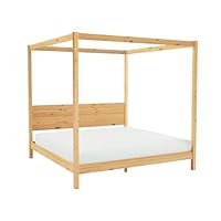 Walker Edison King Minimalist Slatted Headboard Canopy Bedframe, King Size, Natural Pine