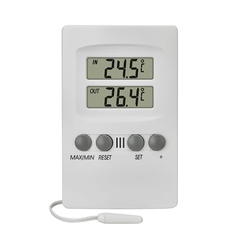 TFA Dostmann Termómetro digital para interior y exterior, 30.1024, con sensor de cable impermeable, con alarma, color blanco, 70 x 20 x 110 mm