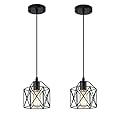 NAANN Black Pendant Light, 2 Pack Vintage Cage Hanging Lamp Farmhouse Industrial Metal Pendant Lighting Fixtures for Kitchen Island Bedroom Hallway