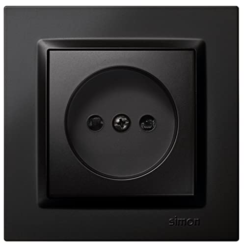 SIMON - Enchufe de Empotrar Bipolar, Serie Simon 10, 250V, 10 A, Enchufe de Pared Plano y Fino, Fácil de Instalar, Incluye Marco, Tapa y Mecanismo, Base de Enchufe Hembra Color Negro