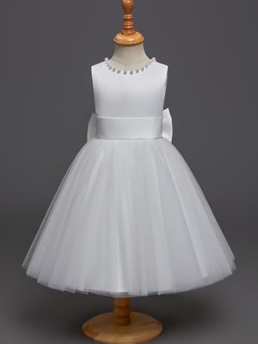 Flower Girl Dress Tulle Satin Pearls Knee Length A-Line First Communion Dresses for Girls Wedding Princess Ball Gown3