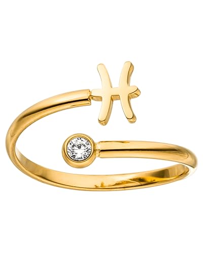 Purelei Sternzeichen Ring Fisch (Gold) – Wasserfester Damenring aus langlebigem Edelstahl – Verstellbare Ringe von Größe 50 bis 60 – Modeschmuck für deinen individuellen Look